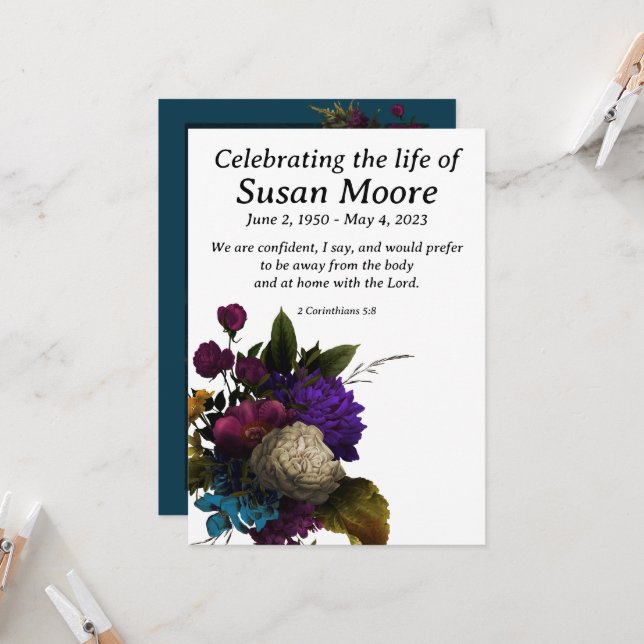 Dark Floral Funeral Invitation (Front/Back In Situ)