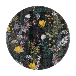 Dark Floral Garden: Blooming Night Pattern Cutting Board