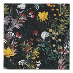 Dark Floral Garden: Blooming Night Pattern Faux Canvas Print