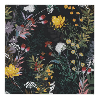 Dark Floral Garden: Blooming Night Pattern Faux Canvas Print