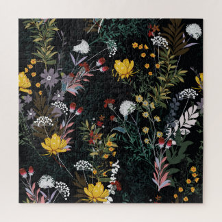 Dark Floral Garden: Blooming Night Pattern Jigsaw Puzzle