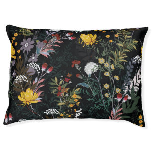 Dark Floral Garden: Blooming Night Pattern Pet Bed