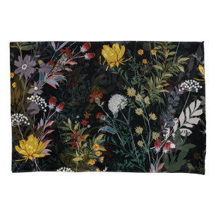 Dark Floral Garden: Blooming Night Pattern Pillow Case