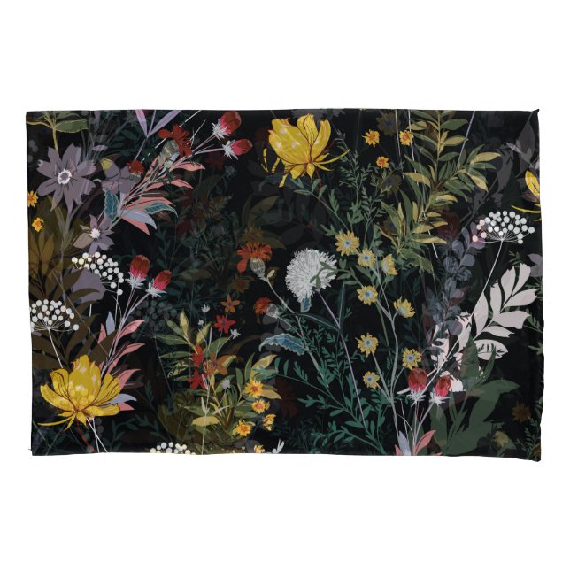 Dark Floral Garden: Blooming Night Pattern Pillow Case (Front)