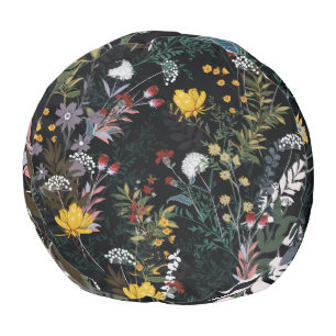 Dark Floral Garden: Blooming Night Pattern Pouf