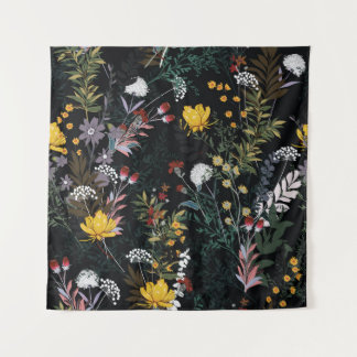 Dark Floral Garden: Blooming Night Pattern Tapestry