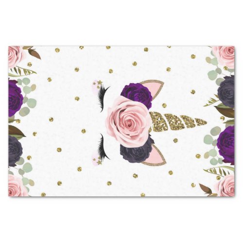 Dark Floral Glam Gold Glitter Unicorn Birthday Tissue Paper