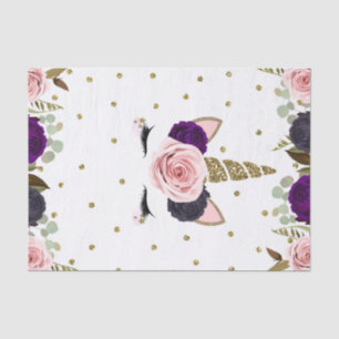 Dark Floral Glam Gold Glitter Unicorn Birthday Tissue Paper