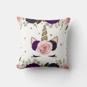 Dark Floral Glam Gold Glitter Unicorn Trendy Throw Pillow