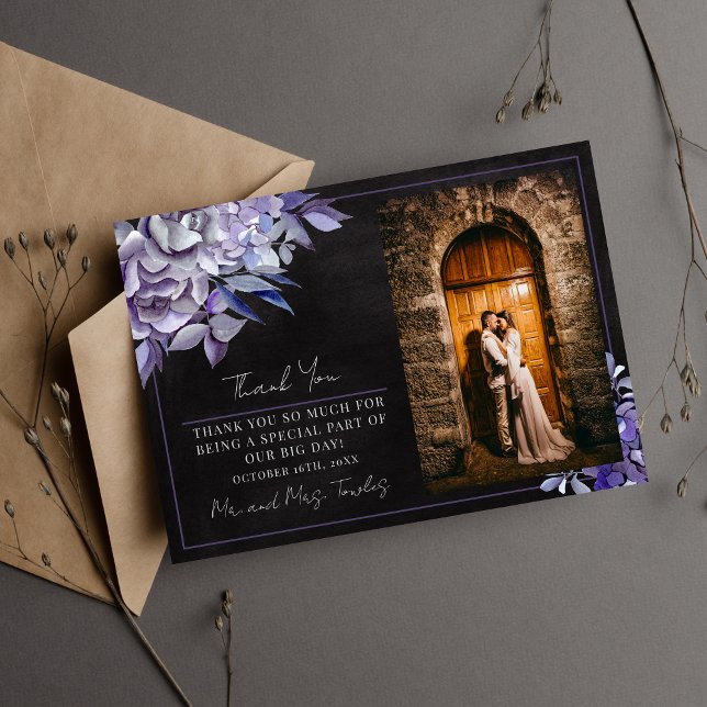 Dark Floral Gothic Black Purple Halloween Wedding Thank You Card (Creator Uploaded)