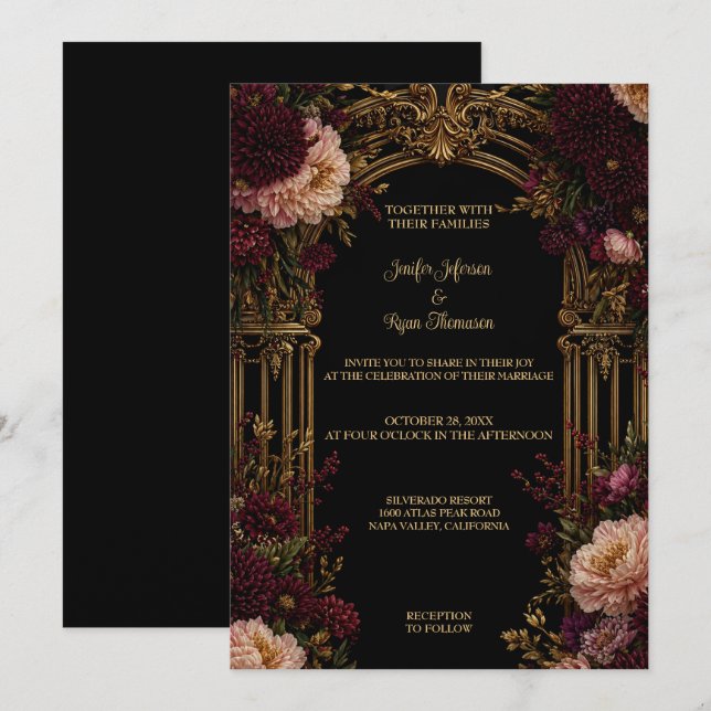 Dark Floral Gothic Halloween Wedding Invitation (Front/Back)