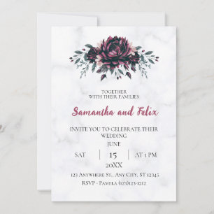 Dark Floral Gothic Marble Wedding Invitation