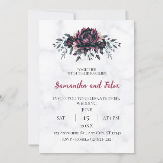 Dark Floral Gothic Marble Wedding Invitation
