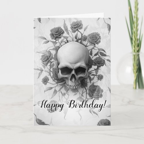 Dark Floral Gothic Rose Skull Birthday Card