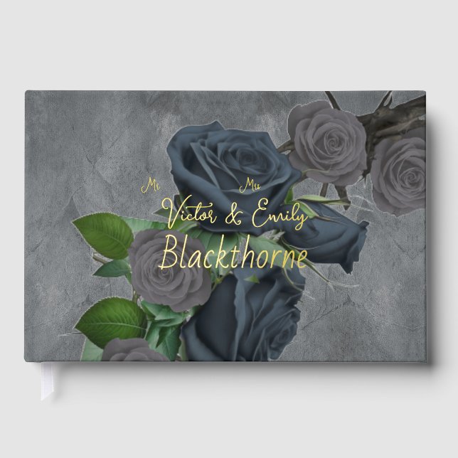 Dark Floral Gothic Style Wedding Foil Guestbook (Front)