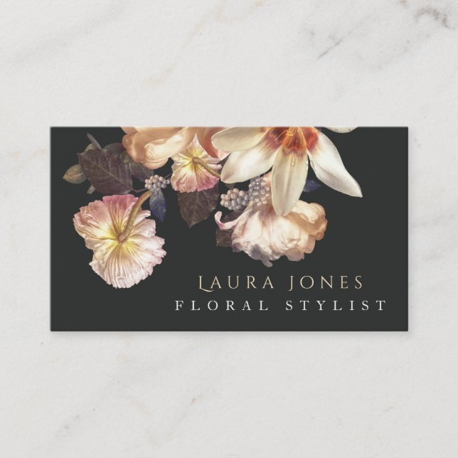 Dark Floral Hair Flower Florist Stylist Appointment Card (Front)