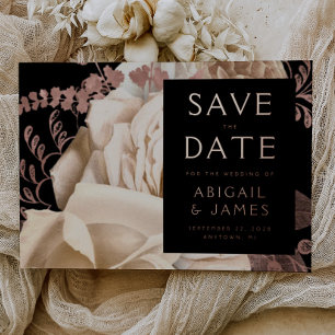 Dark Floral Ivory Rose Gold Wedding Save the Date Foil Invitation