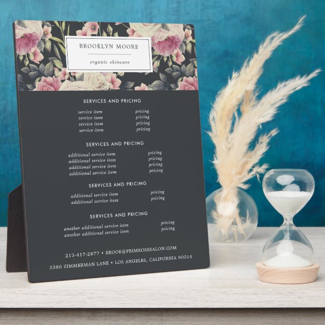 Dark Floral Logo Pricing Plaque (Side)