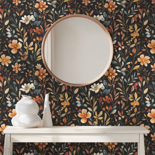 Dark Floral Midnight Garden Moody Botanical Black Wallpaper