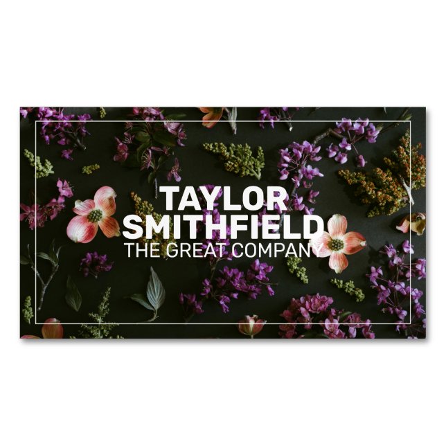 Dark Floral Minimal Botanical Trendy Business Card Magnet (Front)