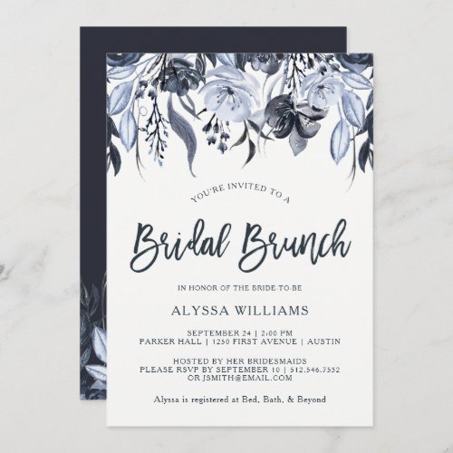 Dark Floral  Modern Watercolor Bridal Brunch Invitation