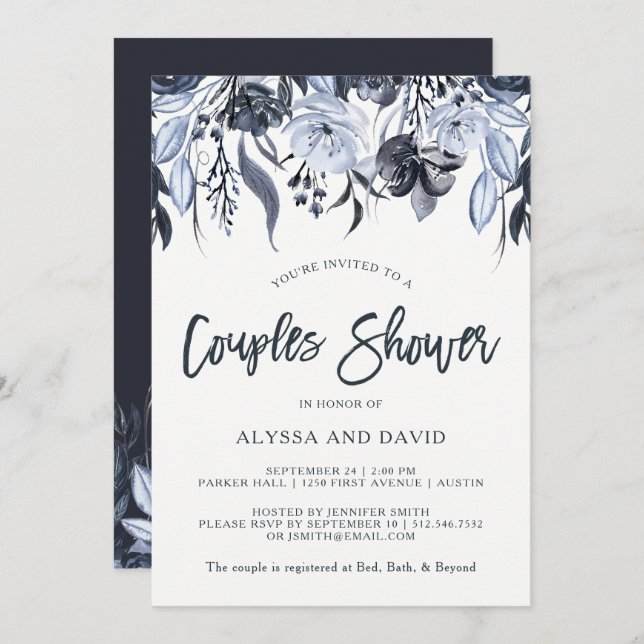 Dark Floral | Modern Watercolor Couples Shower Invitation (Front/Back)