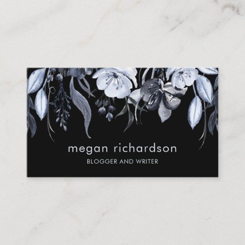 Dark Floral  Modern Watercolor on Black Business Card