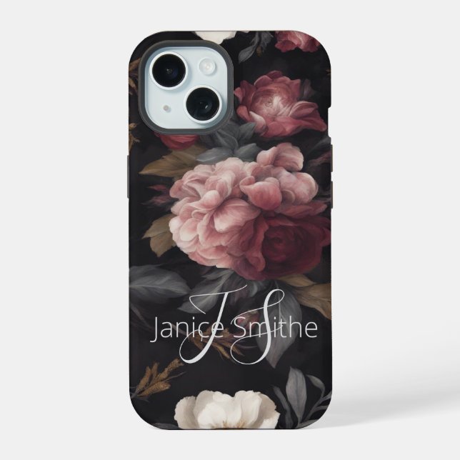 Dark Floral Monogram Iphone Case (Back)