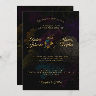 Dark Floral Moody Monogram Wedding Invitation