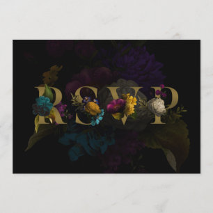 Dark Floral Moody Monogram Wedding RSVP Card