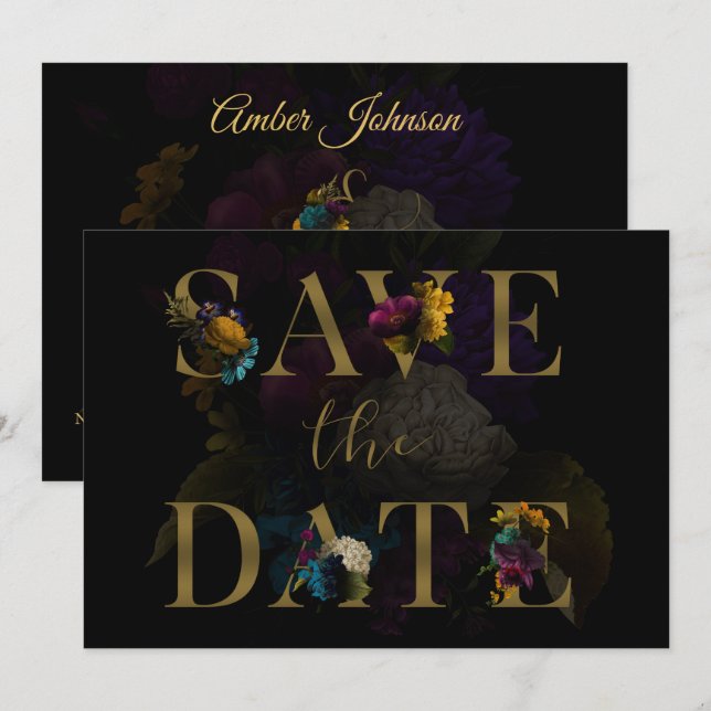 Dark Floral Moody Monogram Wedding Save The Date Invitation (Front/Back)