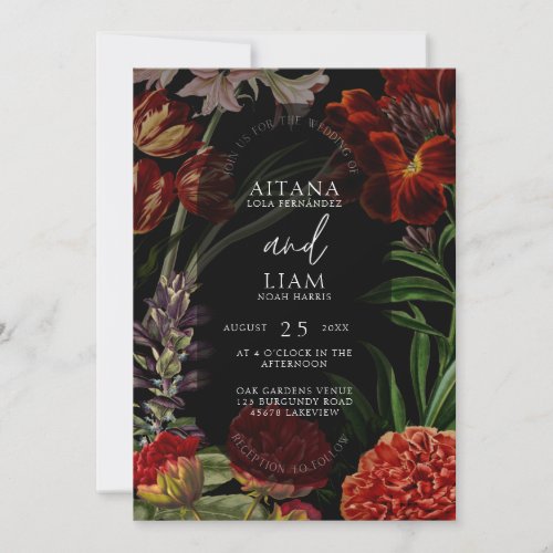 Dark Floral Moody Wedding  Invitation