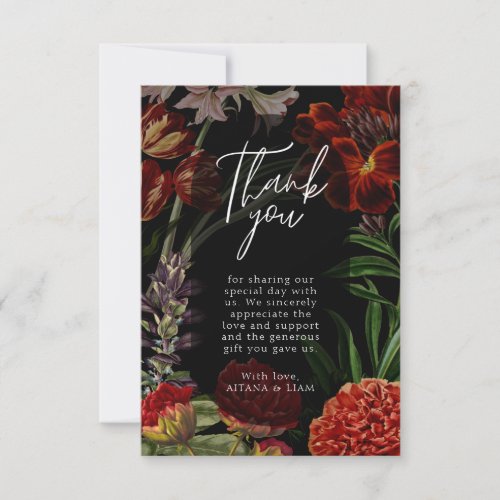 Dark Floral Moody Wedding Thank You Card