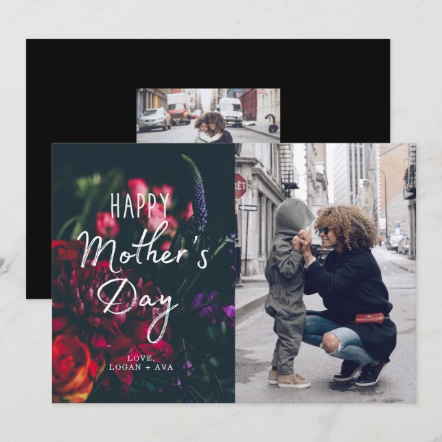 Dark Floral Mother's Day Photo Card (Front/Back)