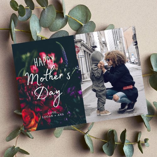 Dark Floral Mothers Day Photo Card