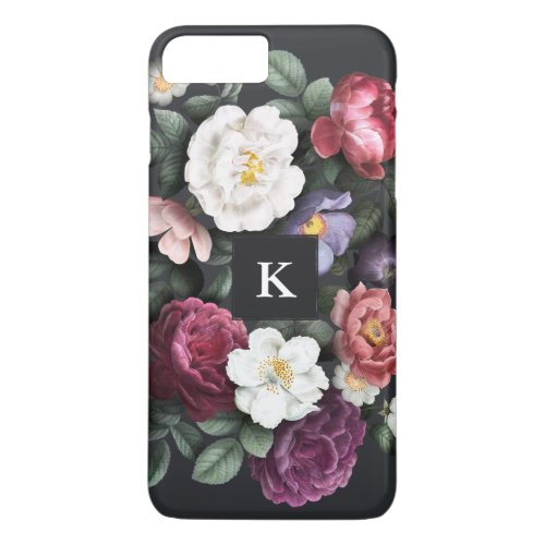 Dark Floral on Black  Monogram iPhone 8 Plus7 Plus Case