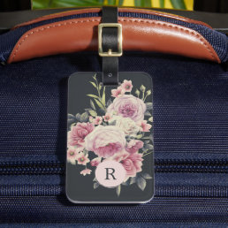 Dark Floral on Black | Monogram Luggage Tag