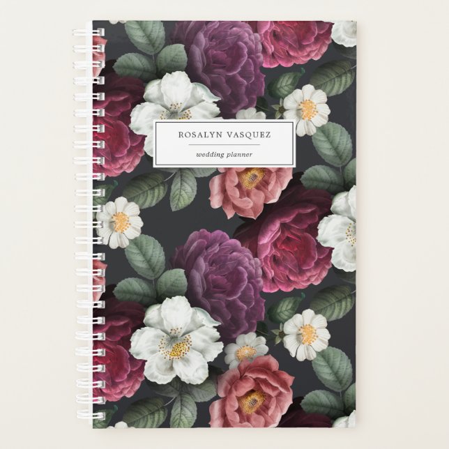 Dark Floral on Black | Personalized Planner (Front)