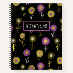 Dark Floral Pattern Girly Name Art Sketchbook Notebook