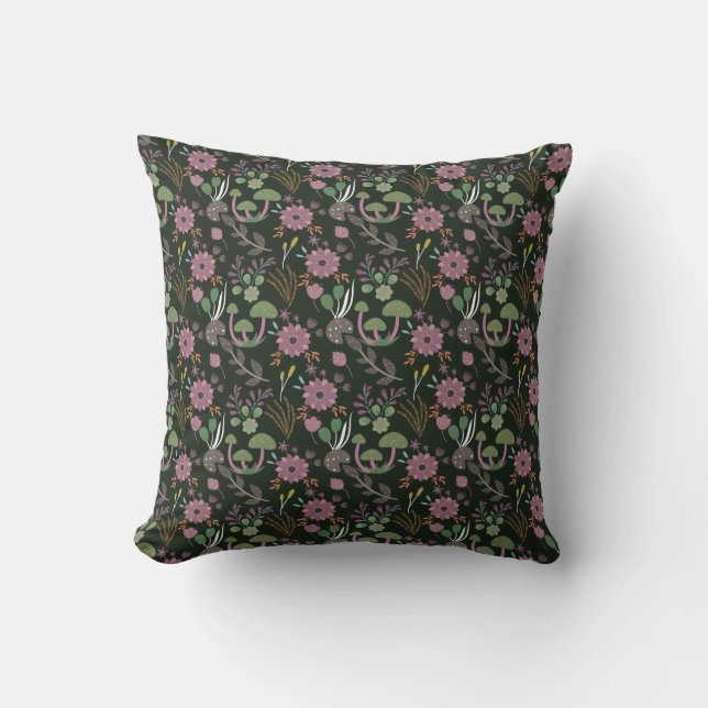 Dark Floral Pattern Throw Pillow (Front)
