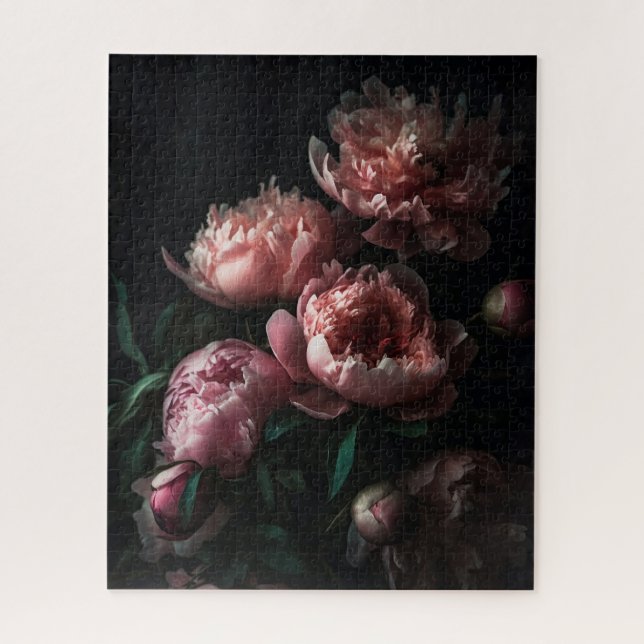 Dark Floral Peonies Dutch Master Oil Painting Jigsaw Puzzle (Vertical)