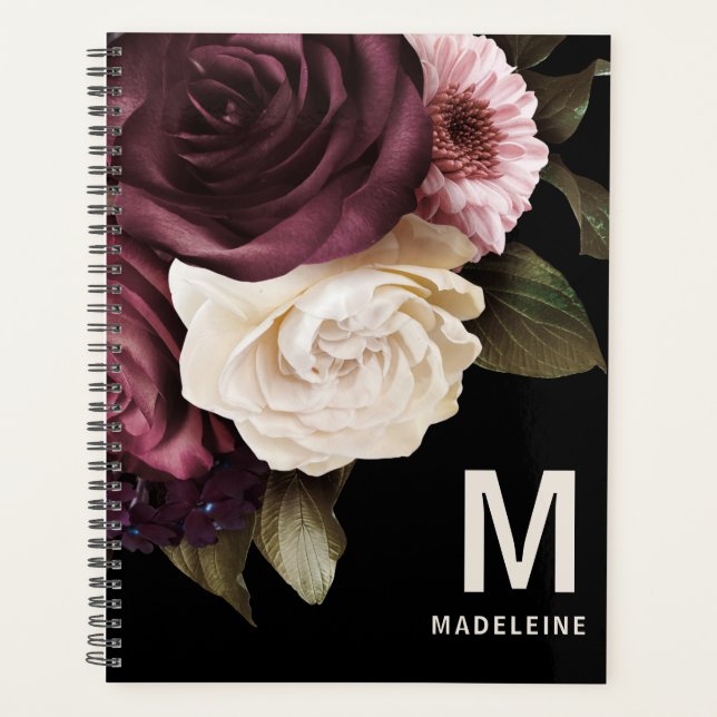 Dark Floral Personalized  Planner (Front)