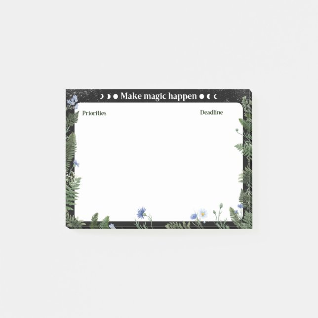 Dark Floral Productivity Post-it Sticky Note (Front)