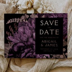 Dark Floral Purple Rose Gold Wedding Save the Date Foil Invitation