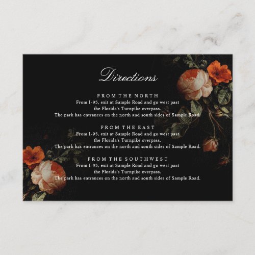 Dark Floral Roses Dutch Masters Wedding Directions Enclosure Card
