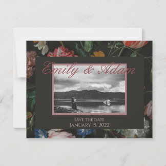 Dark Floral Save The Date  Holiday Card