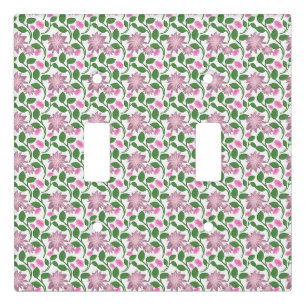 Dark Floral Seamless Pattern Pink Flowers Green Le Light Switch Cover