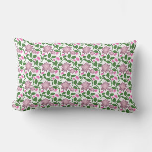 Dark Floral Seamless Pattern Pink Flowers Green Le Lumbar Pillow