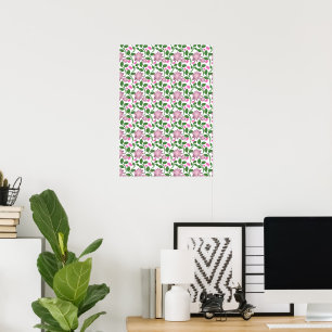 Dark Floral Seamless Pattern Pink Flowers Green Le Poster