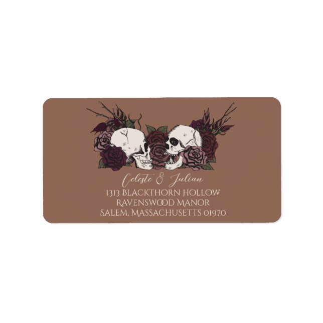 Dark Floral Skull Brown Return Address Label (Front)